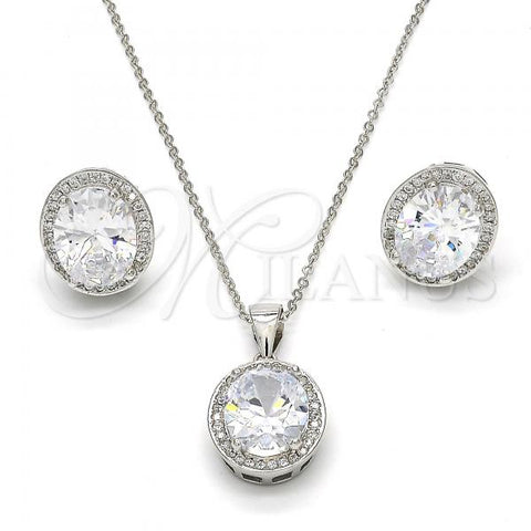 Sterling Silver Earring and Pendant Adult Set, with White Cubic Zirconia and White Micro Pave, Polished, Rhodium Finish, 10.174.0241