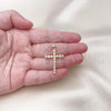 Oro Laminado Fancy Pendant, Gold Filled Style Cross Design, with White Cubic Zirconia, Polished, Golden Finish, 05.341.0105