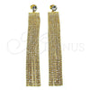 Oro Laminado Long Earring, Gold Filled Style with White Crystal and White Cubic Zirconia, Polished, Golden Finish, 02.268.0105