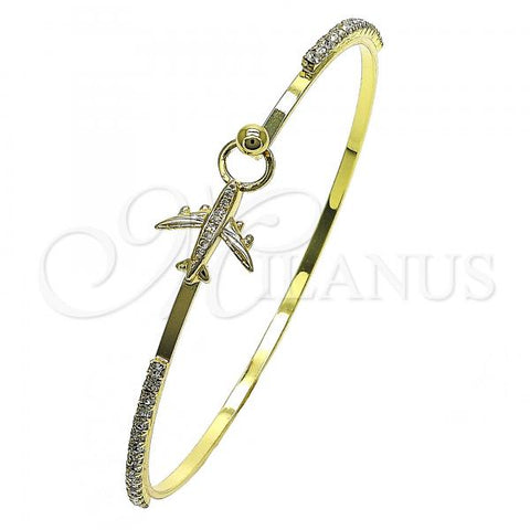 Oro Laminado Individual Bangle, Gold Filled Style Airplane Design, with White Micro Pave and White Crystal, Polished, Golden Finish, 07.193.0043.05