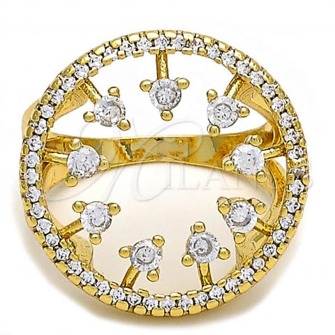 Oro Laminado Multi Stone Ring, Gold Filled Style with White Cubic Zirconia and White Crystal, Polished, Golden Finish, 01.118.0053.07 (Size 7)