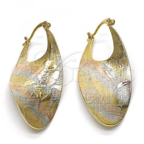 Oro Laminado Small Hoop, Gold Filled Style Flower Design, Polished, Tricolor, 02.65.2528.20