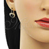 Oro Laminado Leverback Earring, Gold Filled Style Heart Design, with Black and White Crystal, Polished, Golden Finish, 02.122.0111.1
