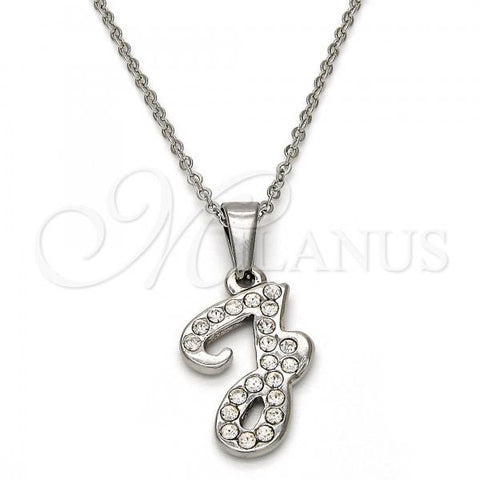 Stainless Steel Pendant Necklace, Initials and Rolo Design, with White Crystal, Polished, Steel Finish, 04.238.0032.18