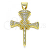 Oro Laminado Fancy Pendant, Gold Filled Style Cross Design, with White Micro Pave, Polished, Golden Finish, 05.342.0011
