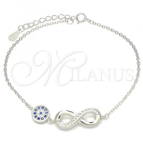 Sterling Silver Fancy Bracelet, Infinite Design, with Sapphire Blue Micro Pave and White Crystal, Polished, Rhodium Finish, 03.336.0060.07
