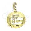 Oro Laminado Fancy Pendant, Gold Filled Style Initials Design, with White Cubic Zirconia, Polished, Golden Finish, 05.341.0006