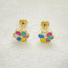 Oro Laminado Stud Earring, Gold Filled Style Flower Design, Multicolor Enamel Finish, Golden Finish, 02.02.0511