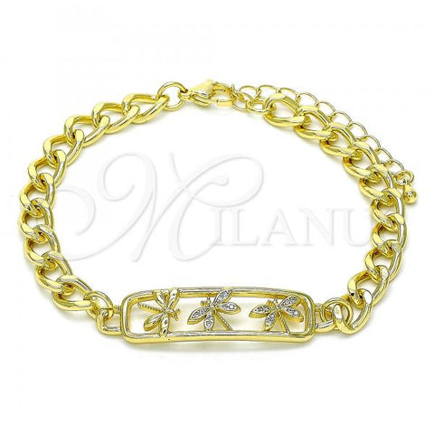 Oro Laminado Fancy Bracelet, Gold Filled Style Dragon-Fly Design, with White Micro Pave, Polished, Golden Finish, 03.368.0065.08