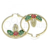 Oro Laminado Large Hoop, Gold Filled Style Guadalupe and Flower Design, Multicolor Enamel Finish, Golden Finish, 02.380.0078.50