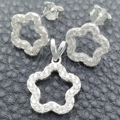 Sterling Silver Earring and Pendant Adult Set, Flower Design, Polished, Silver Finish, 10.398.0016