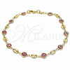 Oro Laminado Fancy Anklet, Gold Filled Style Evil Eye Design, Red Resin Finish, Golden Finish, 03.326.0012.1.10