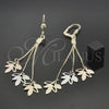 Oro Laminado Long Earring, Gold Filled Style Leaf Design, Diamond Cutting Finish, Tricolor, 5.079.006