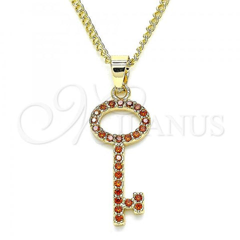 Oro Laminado Pendant Necklace, Gold Filled Style key Design, with Garnet Micro Pave, Polished, Golden Finish, 04.344.0012.1.20
