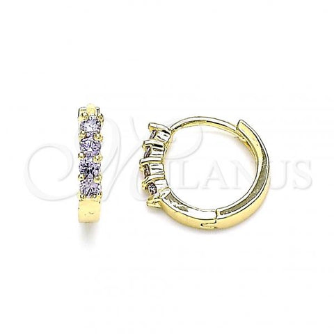 Oro Laminado Huggie Hoop, Gold Filled Style with Amethyst Cubic Zirconia, Polished, Golden Finish, 02.210.0604.3.12