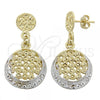 Oro Laminado Dangle Earring, Gold Filled Style Diamond Cutting Finish, Two Tone, 02.55.0011