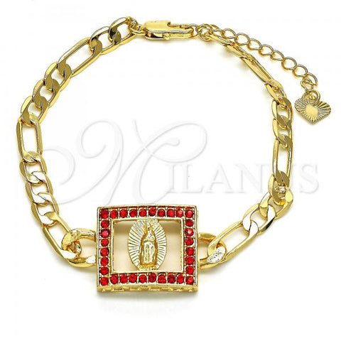 Oro Laminado Fancy Bracelet, Gold Filled Style Guadalupe Design, with Garnet Crystal, Polished, Golden Finish, 03.351.0040.07