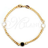 Oro Laminado Fancy Bracelet, Gold Filled Style Miami Cuban Design, with Black Azavache and White Crystal, Polished, Golden Finish, 03.32.0172.07
