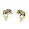 Oro Laminado Stud Earring, Gold Filled Style Dolphin Design, with Multicolor Micro Pave, Polished, Golden Finish, 02.195.0088.2