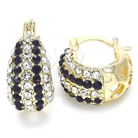 Oro Laminado Small Hoop, Gold Filled Style with Amethyst and White Crystal, Polished, Golden Finish, 02.100.0079.4.15