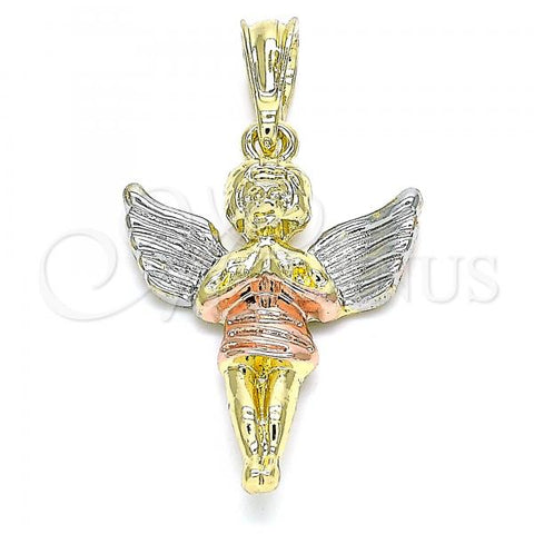 Oro Laminado Religious Pendant, Gold Filled Style Angel Design, Polished, Tricolor, 05.380.0065