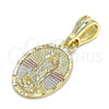 Oro Laminado Religious Pendant, Gold Filled Style Guadalupe Design, Polished, Tricolor, 05.351.0172