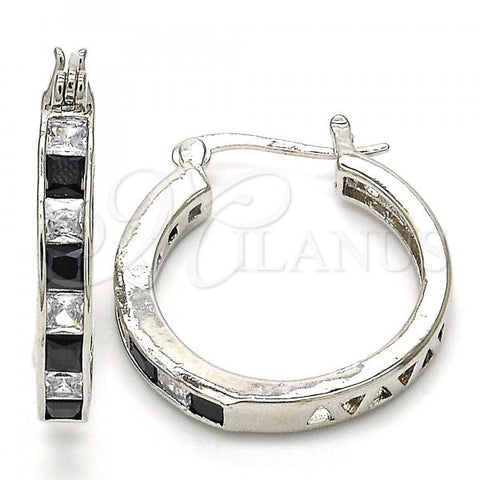Rhodium Plated Small Hoop, with Black and White Cubic Zirconia, Polished, Rhodium Finish, 02.210.0267.8.25