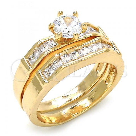 Oro Laminado Wedding Ring, Gold Filled Style Duo Design, with White Cubic Zirconia, Polished, Golden Finish, 01.284.0021.09 (Size 9)