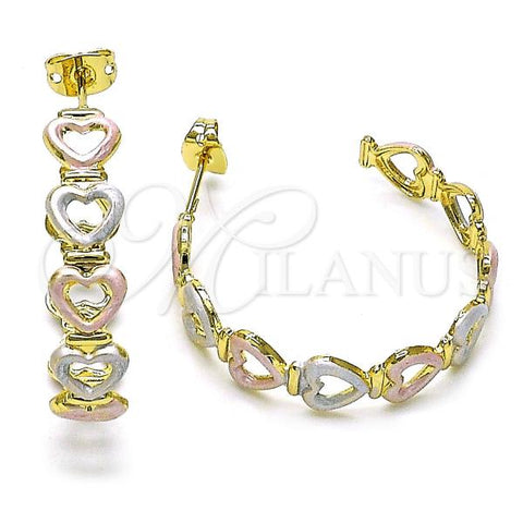 Oro Laminado Medium Hoop, Gold Filled Style Heart Design, Polished, Tricolor, 02.213.0554.30