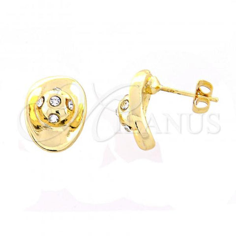 Oro Laminado Stud Earring, Gold Filled Style with White Crystal, Polished, Golden Finish, 02.59.0030 *PROMO*