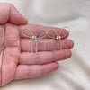 Oro Laminado Stud Earring, Gold Filled Style Bow Design, Diamond Cutting Finish, Golden Finish, 02.213.0665