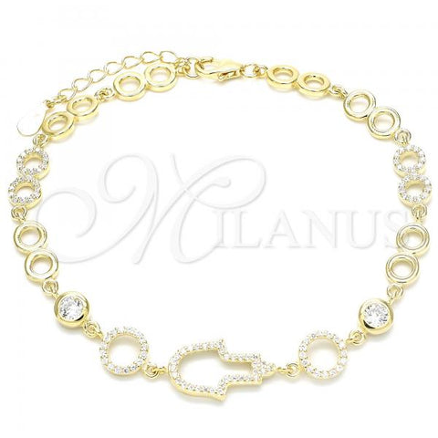 Sterling Silver Fancy Bracelet, Hand of God Design, with White Cubic Zirconia, Polished, Golden Finish, 03.369.0001.2.07