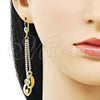 Oro Laminado Long Earring, Gold Filled Style with Cubic Zirconia, Golden Finish, 5.101.005