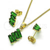 Oro Laminado Earring and Pendant Adult Set, Gold Filled Style with Green Cubic Zirconia, Polished, Golden Finish, 10.210.0167.3