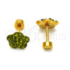 Stainless Steel Stud Earring, Flower Design, with Dark Peridot Crystal, Polished, Golden Finish, 02.271.0020.10