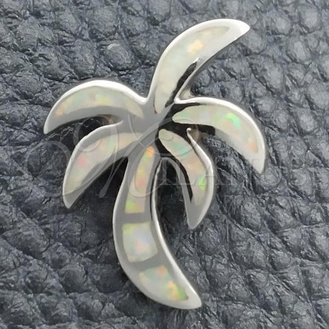 Sterling Silver Fancy Pendant, Palm Tree Design, with White Opal, Polished, Silver Finish, 05.391.0008.1