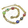 Oro Laminado Fancy Bracelet, Gold Filled Style Evil Eye Design, Multicolor Polished, Golden Finish, 03.63.2072.08