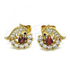Oro Laminado Stud Earring, Gold Filled Style Dolphin and Heart Design, with Garnet and White Cubic Zirconia, Polished, Golden Finish, 02.387.0029.1