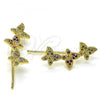 Oro Laminado Earcuff Earring, Gold Filled Style Butterfly Design, with Multicolor Micro Pave, Polished, Golden Finish, 02.210.0739.1