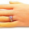 Oro Laminado Elegant Ring, Gold Filled Style Evil Eye Design, Red Enamel Finish, Golden Finish, 01.213.0019.1