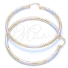 Oro Laminado Extra Large Hoop, Gold Filled Style Hollow Design, Diamond Cutting Finish, Tricolor, 5.138.012.1.70