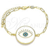 Oro Laminado Fancy Bracelet, Gold Filled Style Evil Eye Design, White Enamel Finish, Golden Finish, 03.313.0039.07