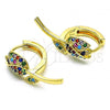 Oro Laminado Huggie Hoop, Gold Filled Style Flower Design, with Multicolor Micro Pave, Polished, Golden Finish, 02.210.0806.2.15
