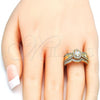 Oro Laminado Wedding Ring, Gold Filled Style Duo Design, with White Cubic Zirconia, Polished, Golden Finish, 01.284.0029.09 (Size 9)