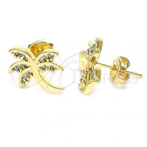 Oro Laminado Stud Earring, Gold Filled Style Tree Design, with White Cubic Zirconia, Polished, Golden Finish, 02.195.0094