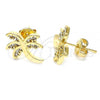 Oro Laminado Stud Earring, Gold Filled Style Tree Design, with White Cubic Zirconia, Polished, Golden Finish, 02.195.0094