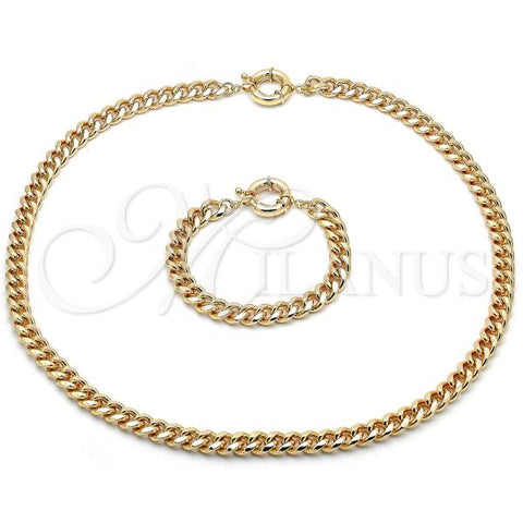 Oro Laminado Necklace and Bracelet, Gold Filled Style Chunky Design, Polished, Golden Finish, 06.319.0008