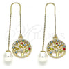 Oro Laminado Threader Earring, Gold Filled Style Tree Design, with Multicolor Crystal, Polished, Golden Finish, 02.380.0069.1