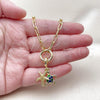 Oro Laminado Fancy Necklace, Gold Filled Style Turtle and Star Design, Blue Enamel Finish, Golden Finish, 04.341.0245.20