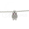 Rhodium Plated Pendant Necklace, Owl Design, with Ruby and White Cubic Zirconia, Polished, Rhodium Finish, 04.156.0139.1.20